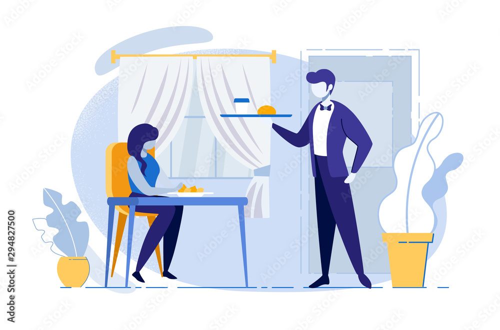Woman Sitting at Table in Cafe Waiting Order. Woman Sitting at Table in Cafe Waiting Order.