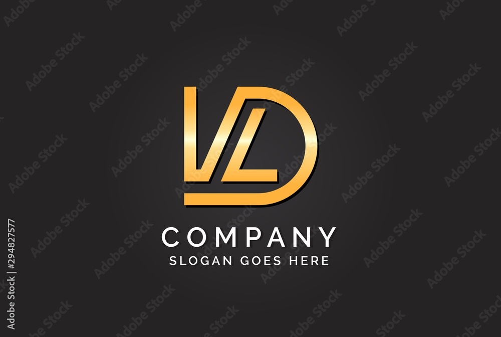 Luxury initial letter DVL golden gold color logo design. Tech business marketing modern vector Luxury initial letter DVL golden gold color logo design. Tech business marketing modern vector