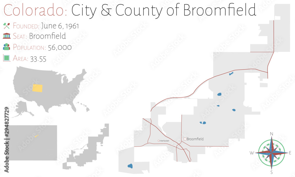 Large and detailed map of  city & county od Broomfield in Colorado, USA