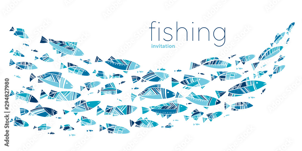 Blue school fish on white background