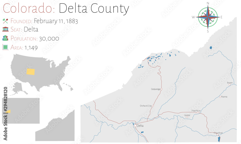 Large and detailed map of  Delta county in Colorado, USA