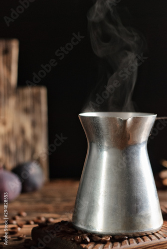 Hot coffee with steam