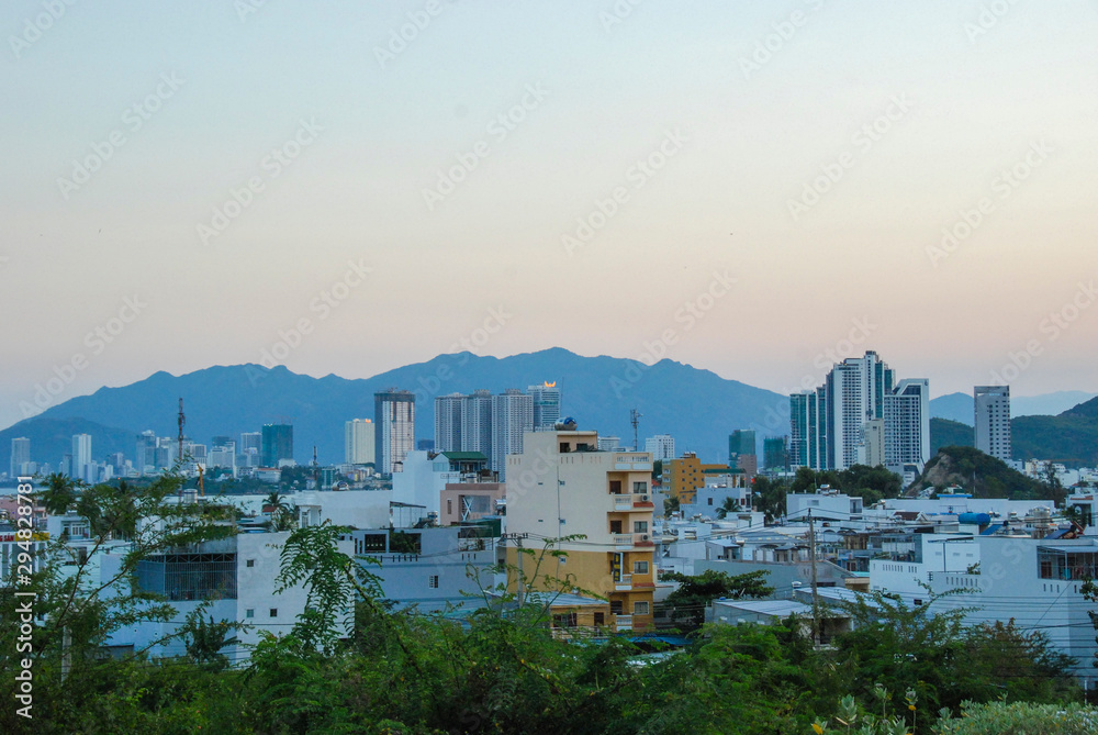 Scenic view of sunset over Nha Trang city, Vietnam