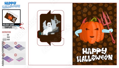 Halloween holiday card template, vector art.