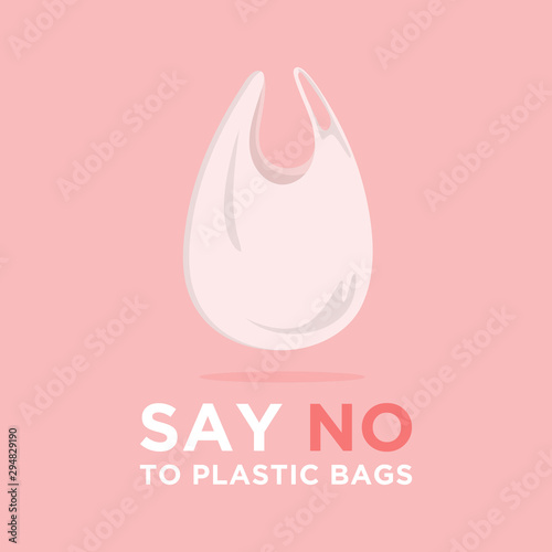 Say no to plastic bags. Ecology conversation. Flat editable vector illustration. Go green concept.Go to zero waste. White polythene bag on background