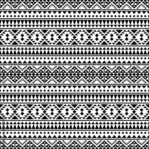 ribal ethnic pattern in black and white color. BW Seamless ethnic pattern Design for bakcground, wallpaper, decor, template or texture