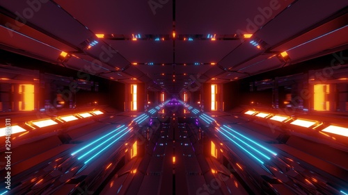 futuristic sci-fi space ship air hangar tunnel with glass windows 3d rendering background wallpaper © Michael