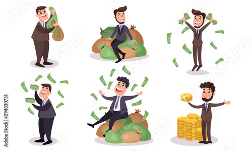 Fotografie, Obraz Vector Illustrations Set Concept Of Obsession Of Money Vector Cartoon Character