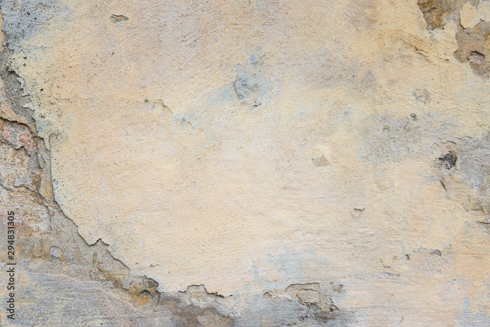 Old Plaster Wall With Peel Grey Stucco Texture Background. Decayed Cracked Rough Abstract Banner Surface. Old Plaster Wall With Peel Grey Stucco Texture Background. Decayed Cracked Rough Abstract Banner Surface.