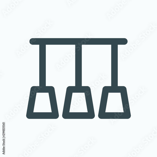 Industrial kitchen island pendants isolated icon, 3 ceiling pendants linear vector icon