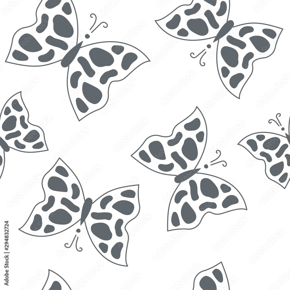 Fototapeta premium Seamless pattern with butterfly on white background, vector illustration