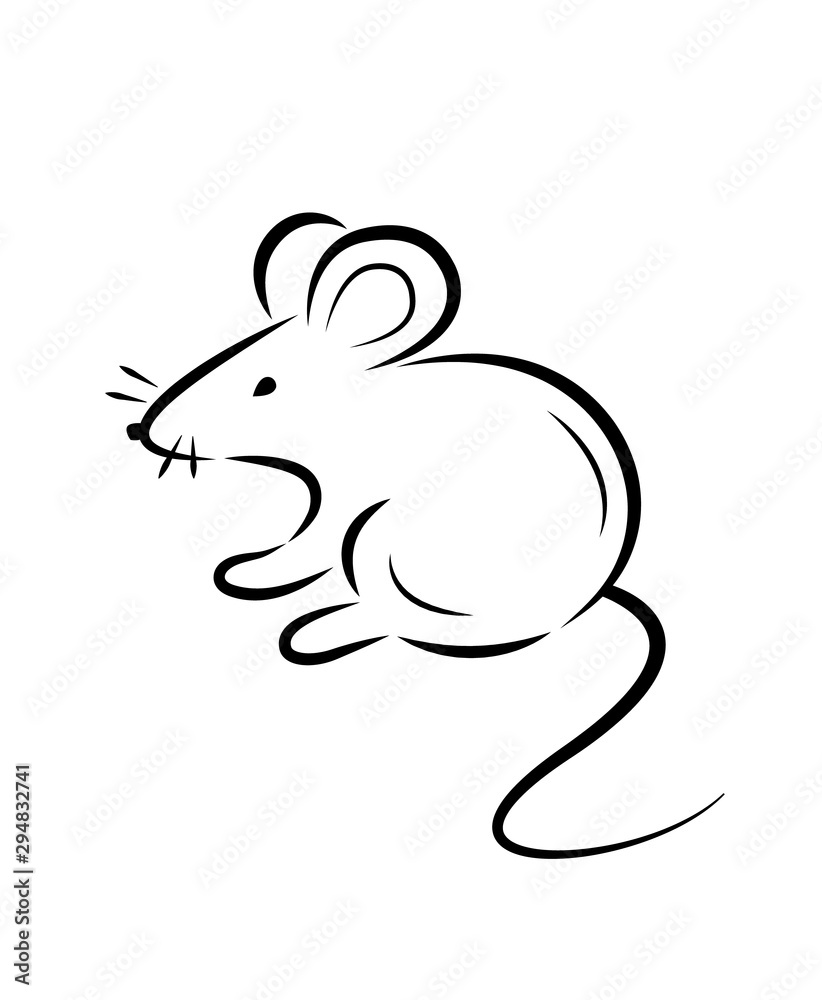 Black silhouette of a rat or mouse on a white background.Vector illustration. Symbols of 2020 Chinese New Year. Black silhouette of a rat or mouse on a white background.Vector illustration. Symbols of 2020 Chinese New Year.