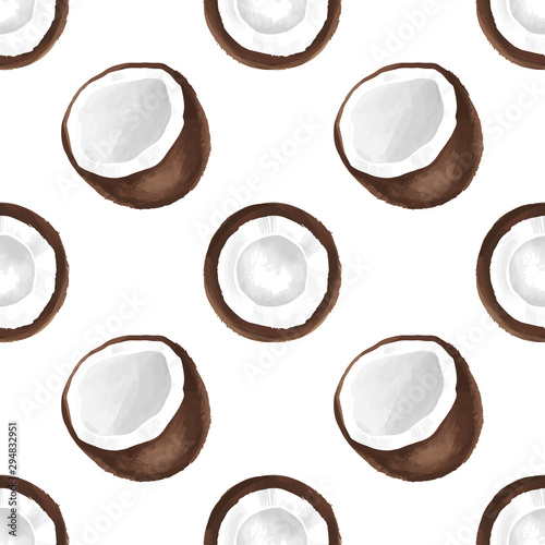 Vector seamless pattern with coconut. Tropical background with exotic fruits