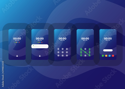 Phone Pattern Lock Set on Smartphone with Security User Interface User Experience UI Vector Illustration