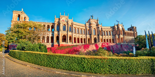 Photos Sunny morning view of Maximilianeum, Home of the Bavarian State Parliament, with interiors viewable by guided tour only and a park setting, Munich, Bavaria, Germany, Europe