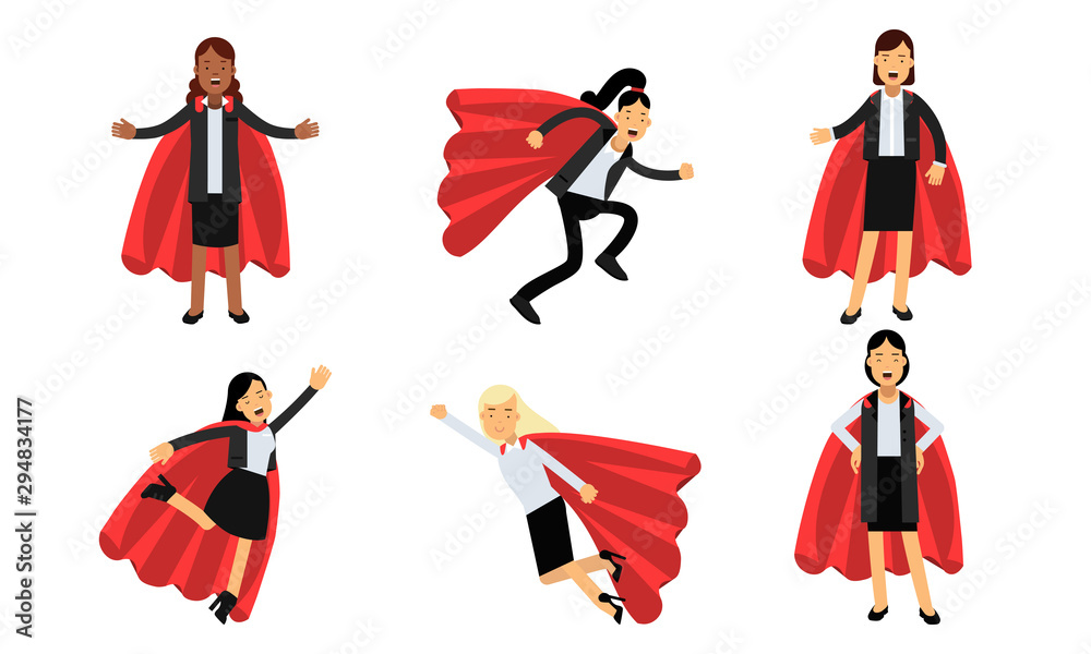Vector Illustration Set Of Business Women In Superheroe Costumes Power Concept Vector Illustration Set Of Business Women In Superheroe Costumes Power Concept