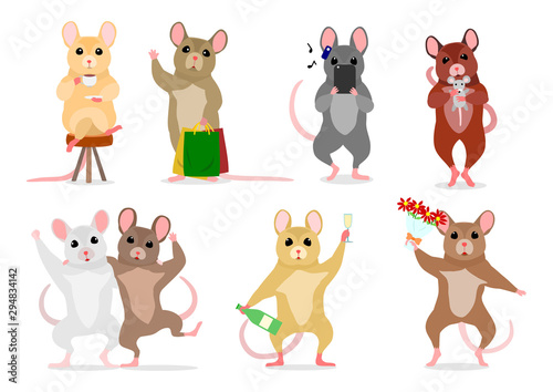 set of cute man like mice 