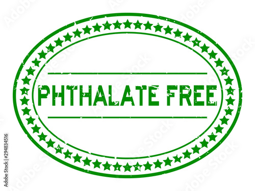 Grunge green phthalate free word oval rubber seal stamp on white background