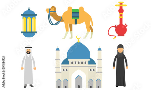 Set of traditional symbols of Turkey. Vector illustration.