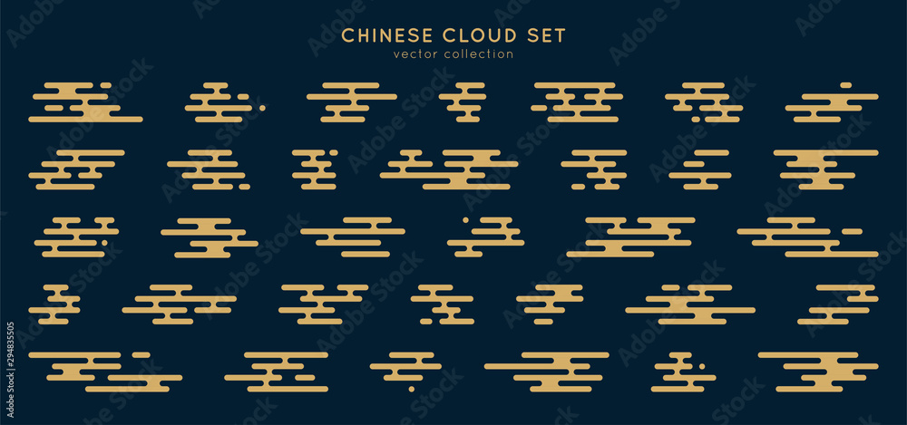 Traditional asian cloud set. Vector decorative set chinese and japanese style. Minimal design