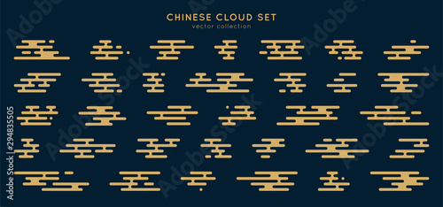 Traditional asian cloud set. Vector decorative set chinese and japanese style. Minimal design