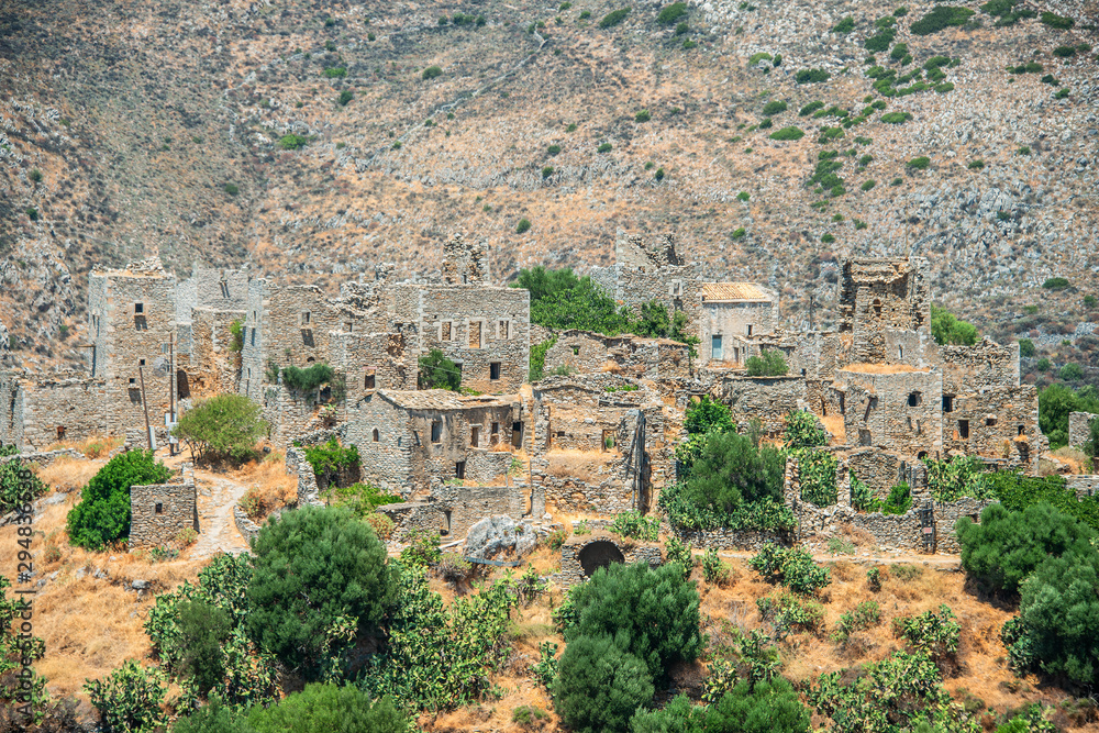 Vatheia, a village on the Mani Peninsula, in Greece. A major tourist attraction and an iconic example of the south Maniot vernacular architecture 