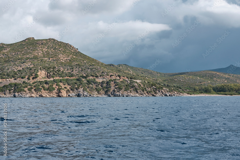 calm view of seascape panorama view of the coat shoreline of Cagliari (Sala Regina - Queen Bay ) - SARDINIA