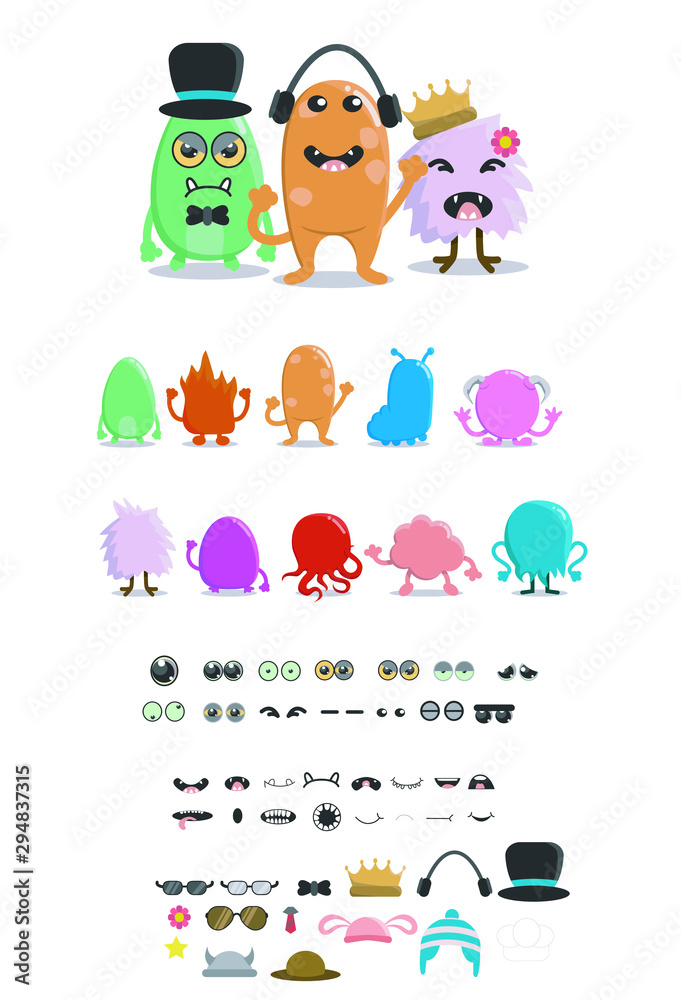 create your own monster characters, monster vector characters Stock