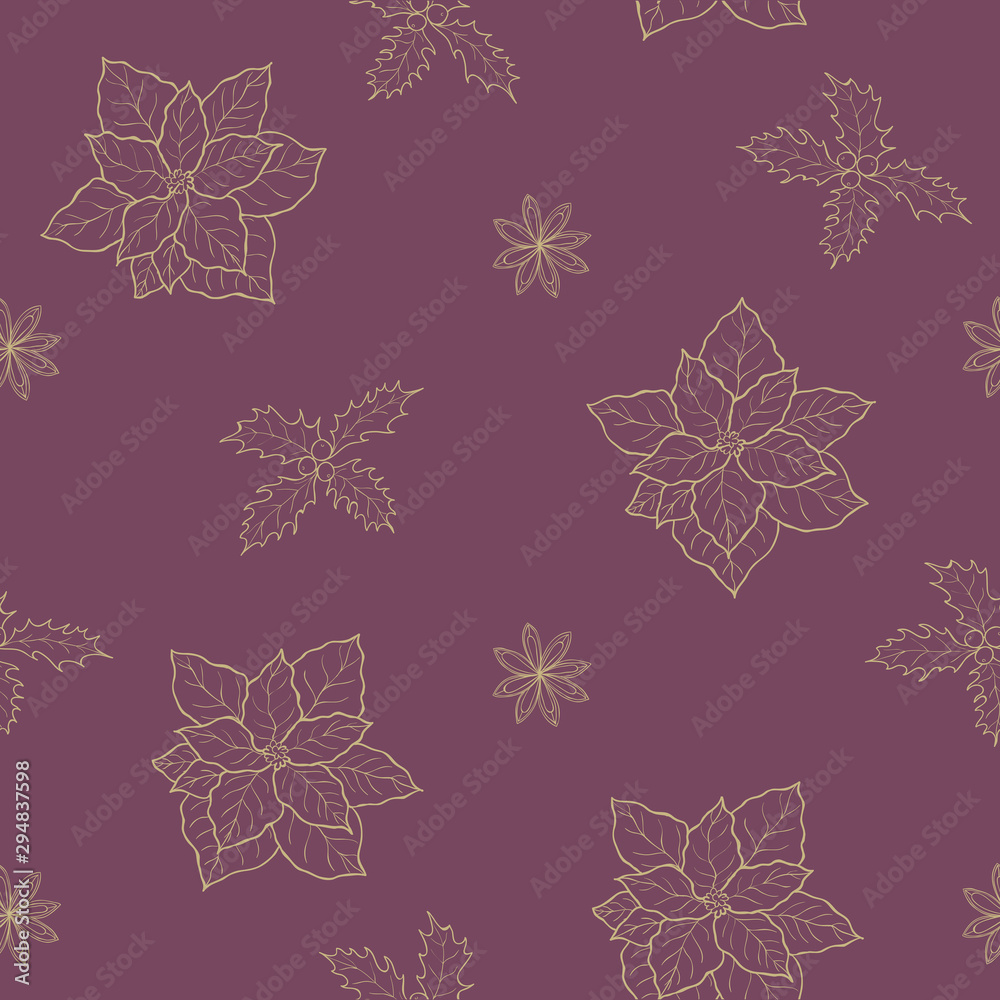Seamless winter plant pattern. Christmas background Seamless winter plant pattern. Christmas background