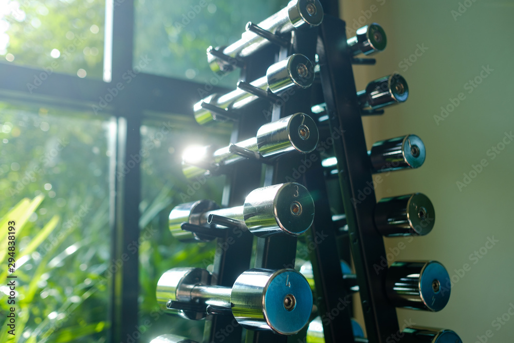 Fototapeta premium dumbbells, fitness equipment and accessories, sport, healthy