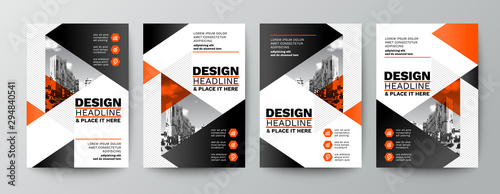 modern orange and black design template for poster flyer brochure cover. Graphic design layout with triangle graphic elements and space for photo background