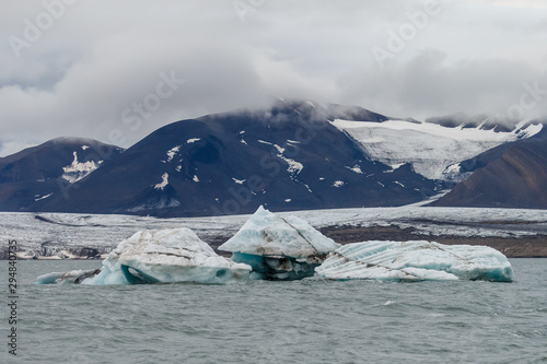 Glaciers, ice, glacier fronts morains the landscape of Spitsbergen. photo