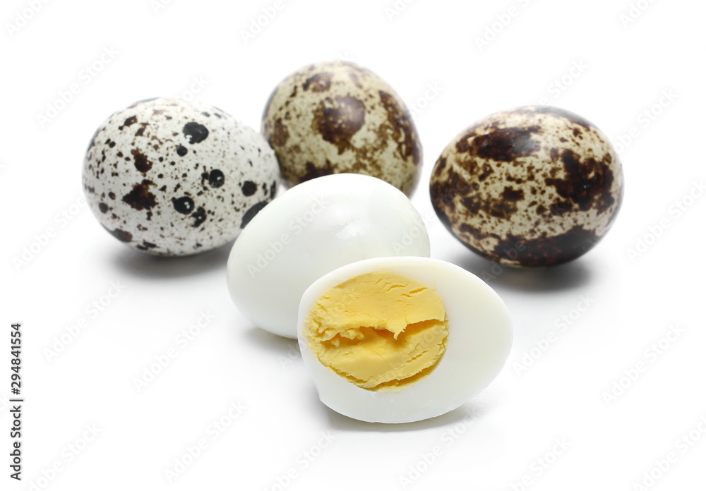 Boiled quail eggs white on white background Boiled quail eggs white on white background