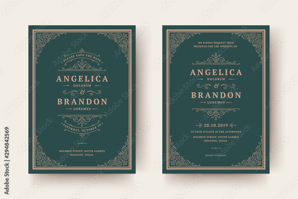 Wedding invitation and save the date cards flourishes ornaments.