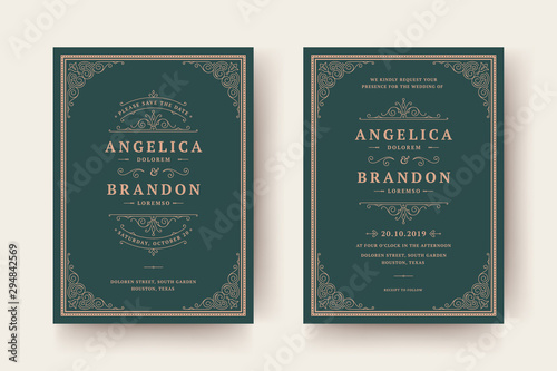 Wedding invitation and save the date cards flourishes ornaments.