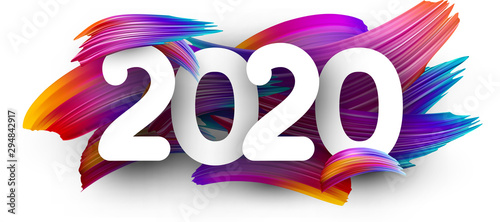 2020 new year festive background with colorful brush strokes.