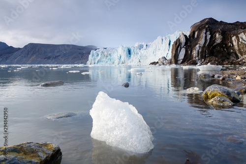 Glaciers, ice, glacier fronts morains the landscape of Spitsbergen. photo