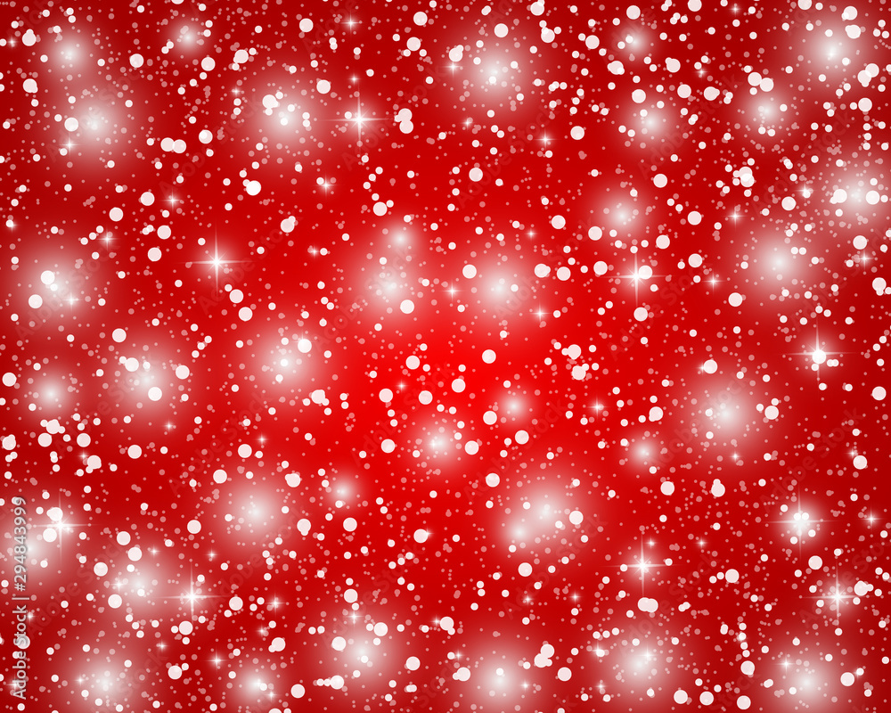 Christmas red shiny background with snowflakes and stars