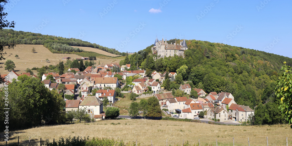 Rural landscapes of France. Burgundy region, La Rochepot village and ancient castle