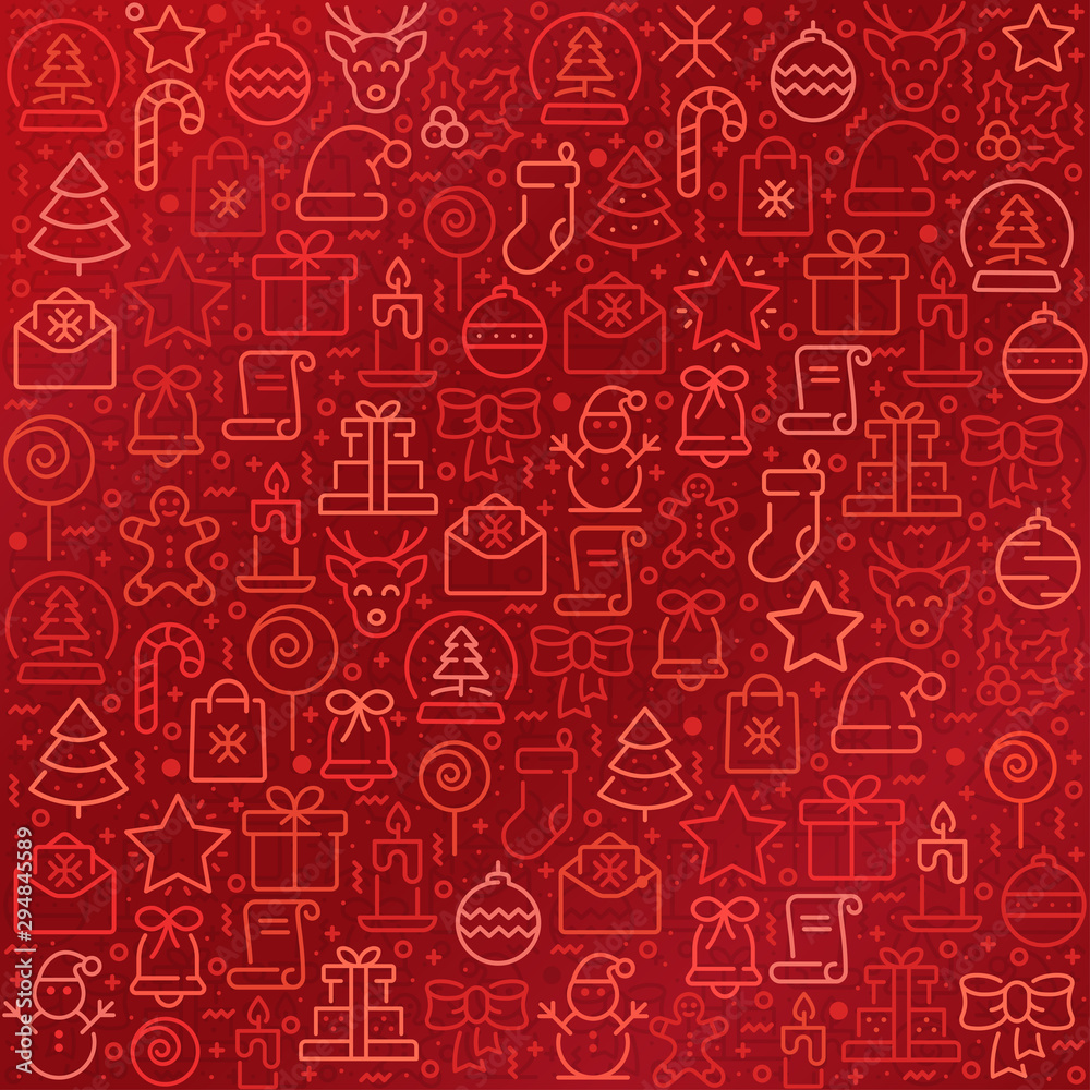 Christmas background with outline icons in red colors. Christmas background with outline icons in red colors.