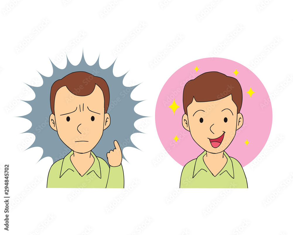 middle aged man with alopecia problem. before and after hair treatment and transplantation. hair loss concept. vector illustration isolated cartoon hand drawn middle aged man with alopecia problem. before and after hair treatment and transplantation. hair loss concept. vector illustration isolated cartoon hand drawn