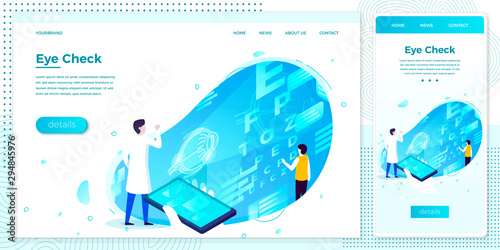 Vector eye doctor checking health hologram set