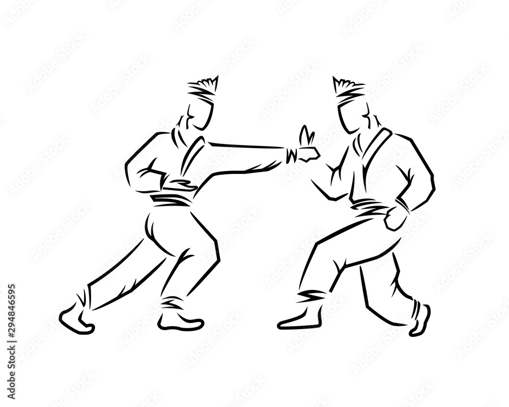 Two Silat Fighters Silhouette Two Silat Fighters Silhouette