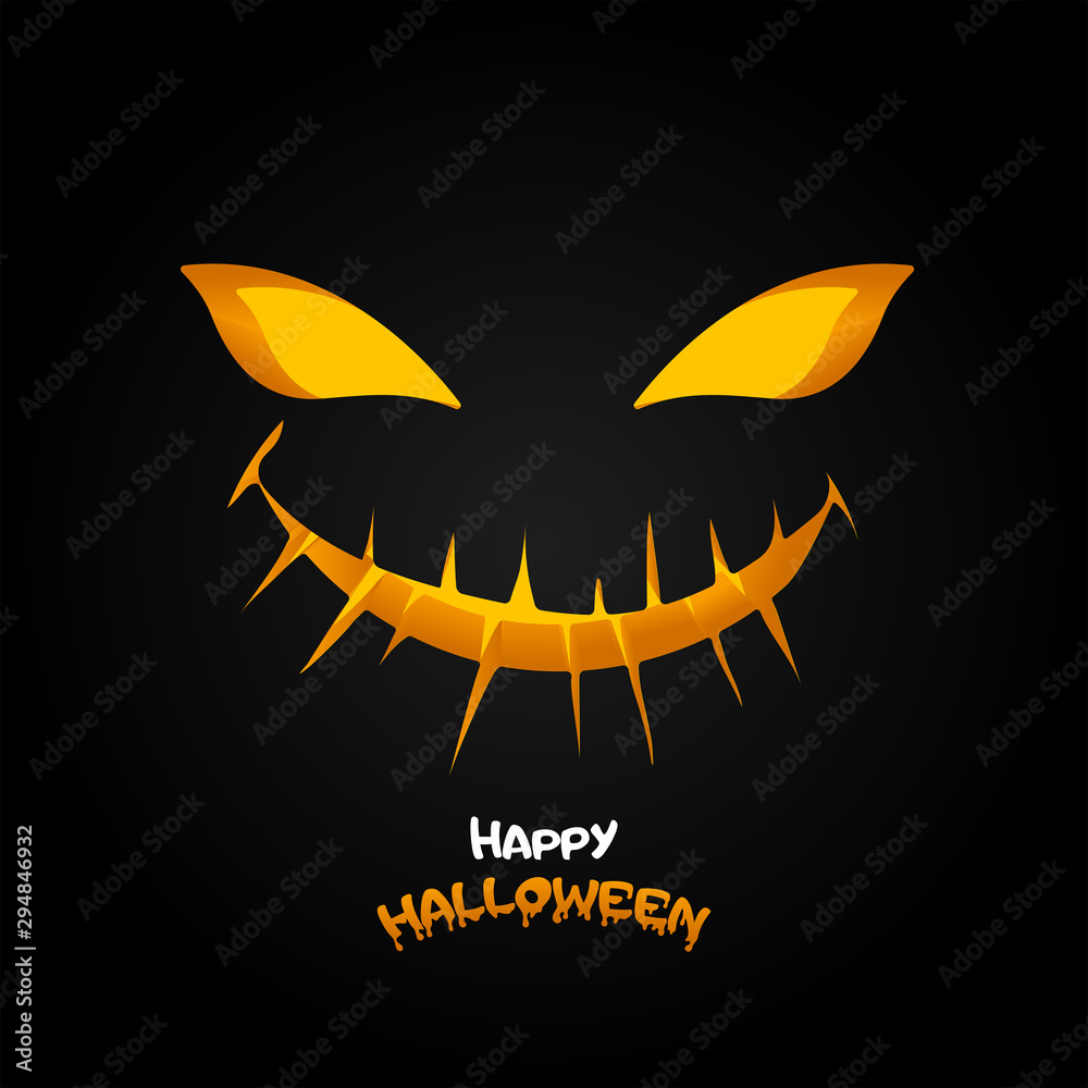 Obraz premium Halloween pumpkin in darkness. Vector illustration. Glowing eyes and a smile.