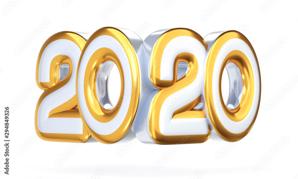 2020 symbol, icon or button isolated on white background, represents the new year 2020. 3D rendering, 3D illustration. 2020 symbol, icon or button isolated on white background, represents the new year 2020. 3D rendering, 3D illustration.