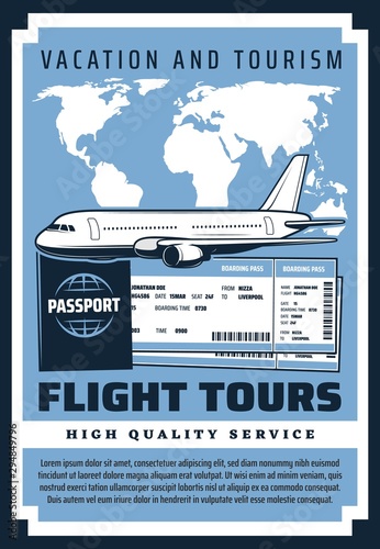 Flight tours vacation. Boarding pass and tickets