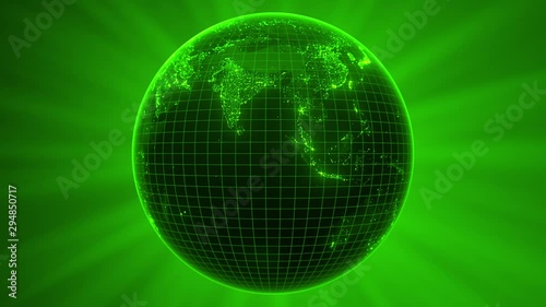 rotating green globe with glowing details of city and human population density areas. suitable for technology, future and science themes. 3d animation loop
