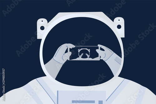 Astronaut taking selfie on the space background