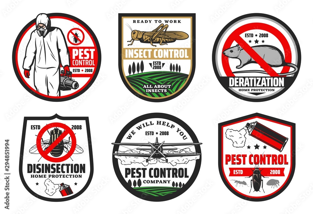 Deratization, pest, insects control icons