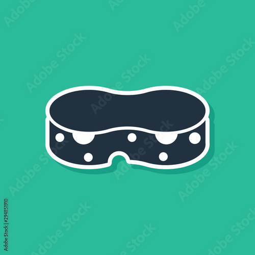 Blue Sponge icon isolated on green background. Wisp of bast for washing dishes. Cleaning service concept. Vector Illustration